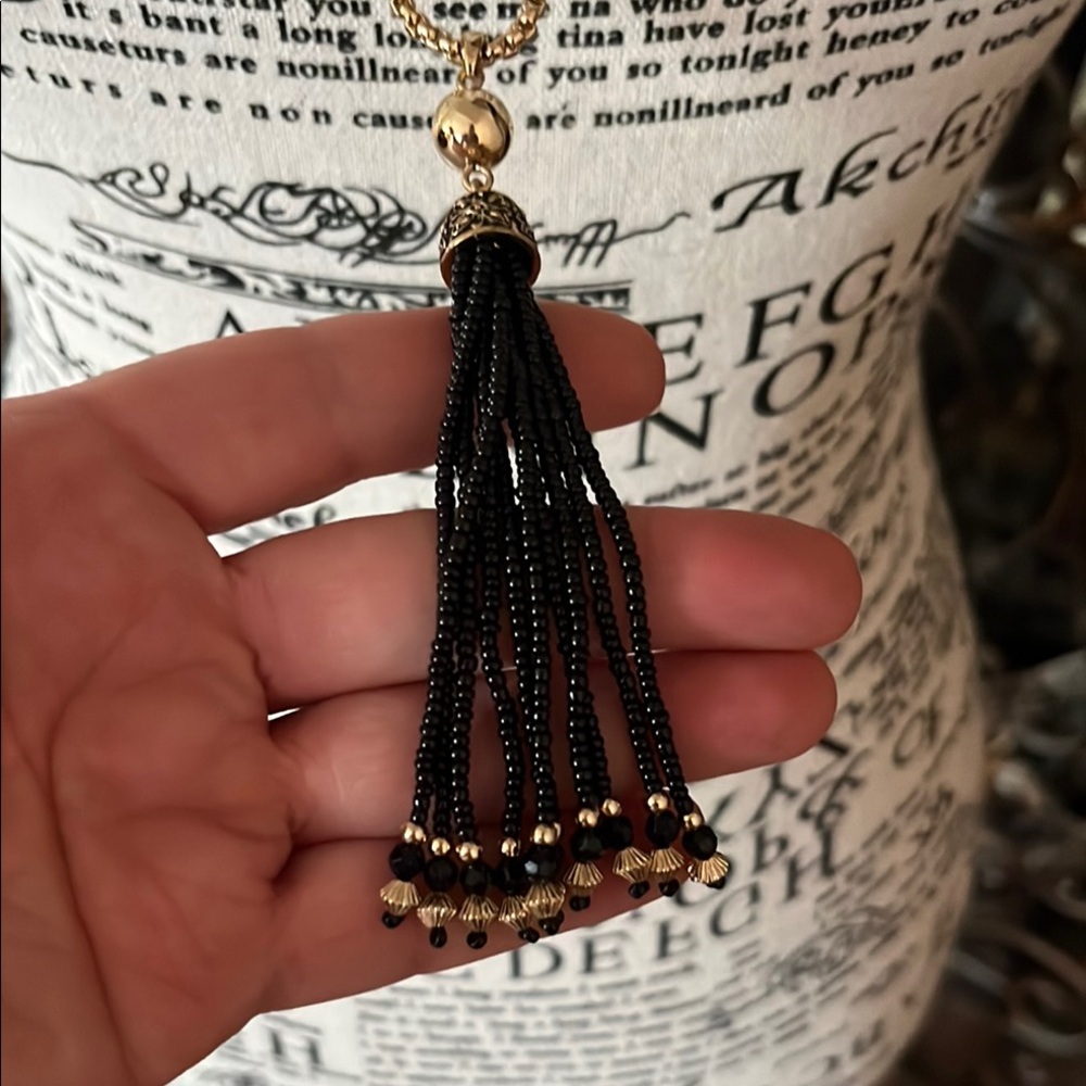 Chic Black and Gold Tassel Necklace - Picture 2 of 6